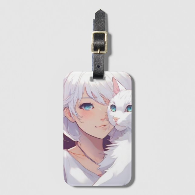 White Lady Cat  Luggage Tag (Front Vertical)