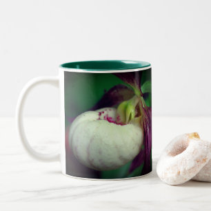 White Lady Slipper Flower Personalized Two-Tone Coffee Mug