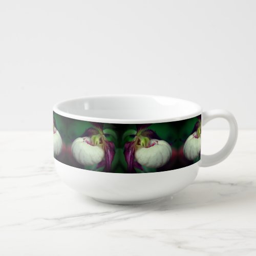 White Lady Slipper Orchid Flower Close Up  Soup Mug