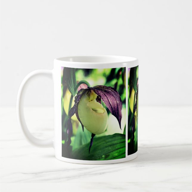 White Lady Slipper Orchid Flower  Coffee Mug (Left)
