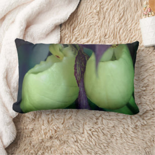 White Lady Slipper Orchid Flower Pair Lumbar Pillow
