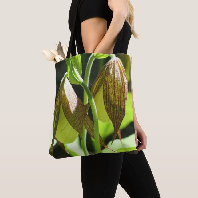 White Lady Slipper Orchid Flower Pair  Tote Bag (Close Up)