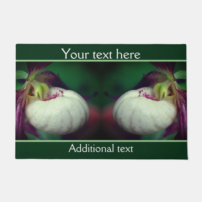 White Lady Slipper Orchid Flower Personalized Doormat (Front)