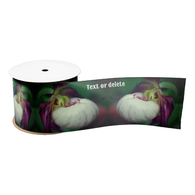 White Lady Slipper Orchid Flower Personalized Satin Ribbon (Spool)