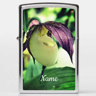 White Lady Slipper Orchid Flower Personalized Zippo Lighter