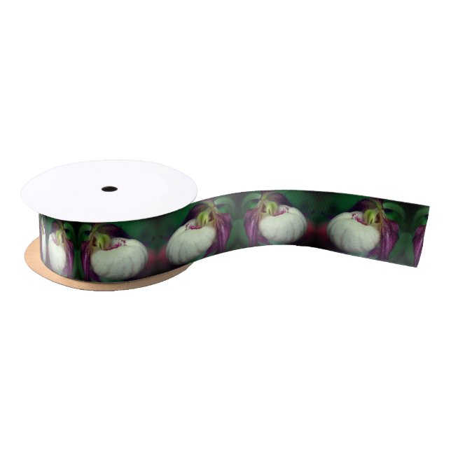 White Lady Slipper Orchid Flower  Satin Ribbon (Spool)