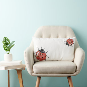 White Ladybugs Lumbar Pillow