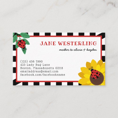 White Ladybugs  Sunflower Mom Calling Card