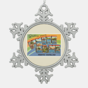 White Lake North Carolina NC Old Vintage Postcard- Snowflake Pewter Christmas Ornament