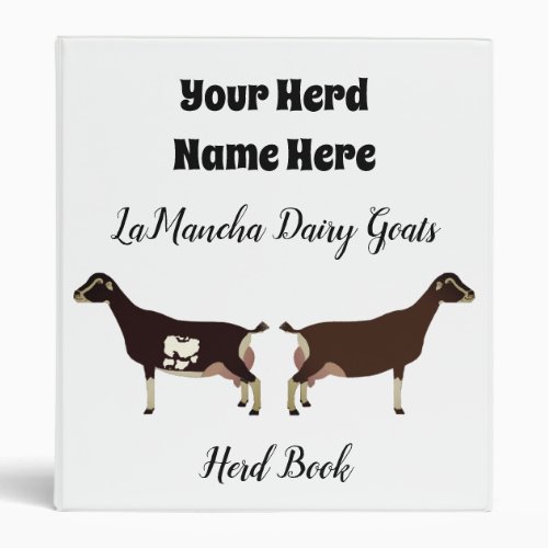 White LaMancha Dairy Goat Herd Book 3 Ring Binder