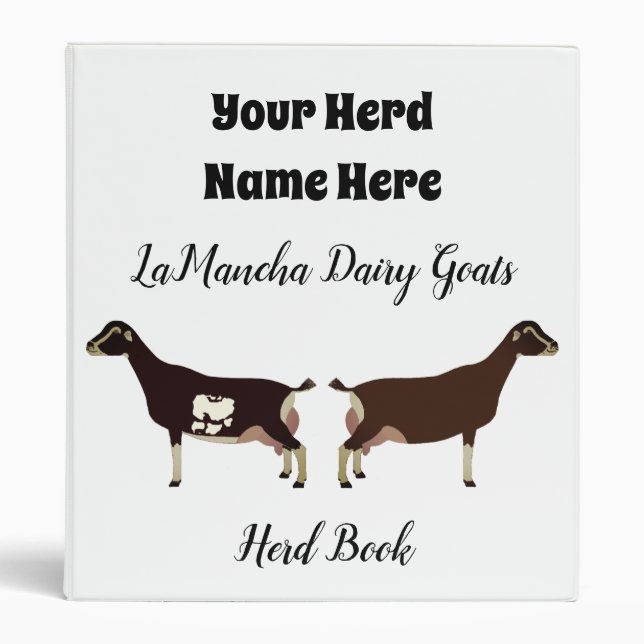 White LaMancha Dairy Goat Herd Book 3 Ring Binder (Front)