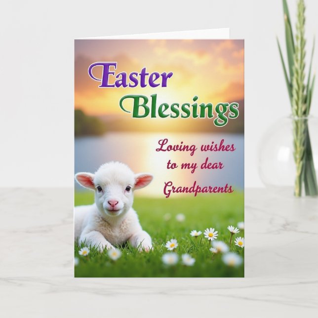 White Lamb Easter Blessings Card (Front)