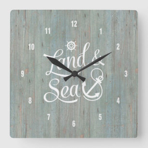 White Land & Sea Nautical Anchor Text Design Square Wall Clock
