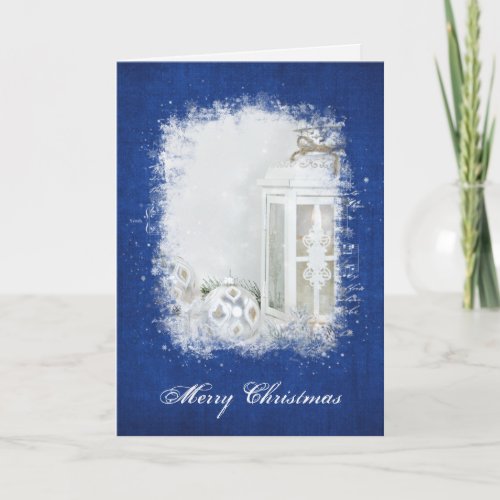 White Lantern Candle On Blue with Ornament Card