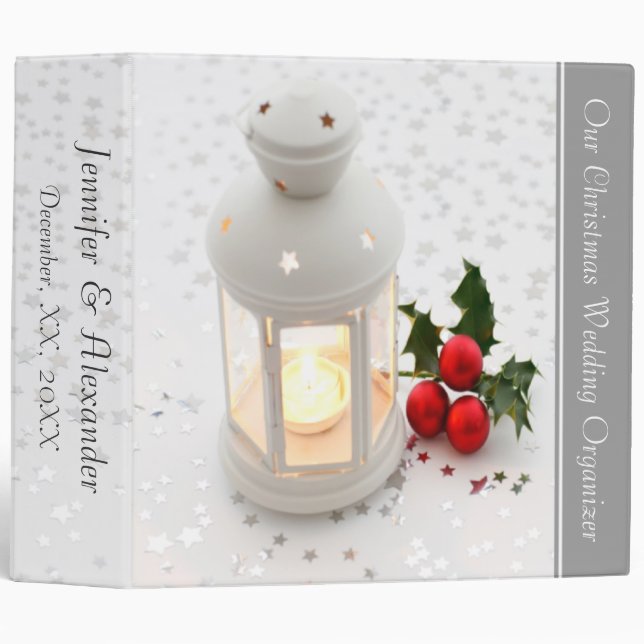 White Lantern Holly Christmas Wedding Organizer Binder (Front/Spine)