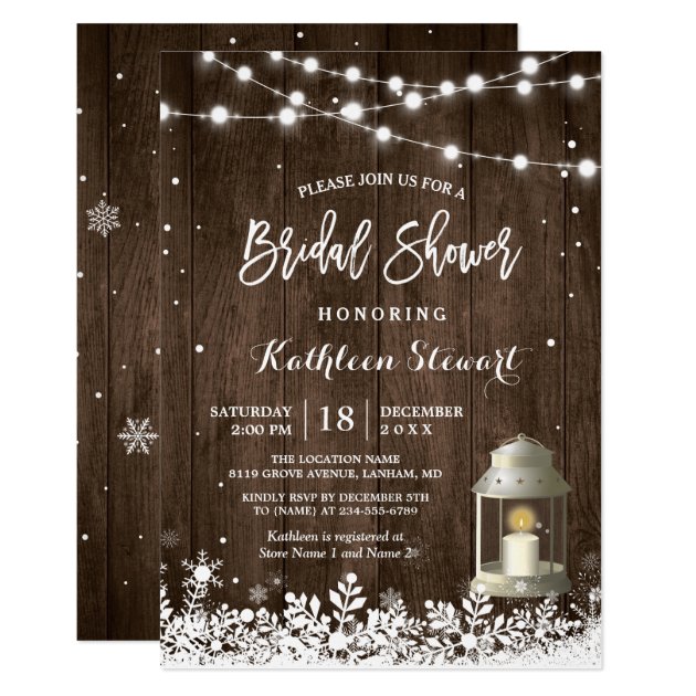 White Lantern String Lights Winter Bridal Shower Card