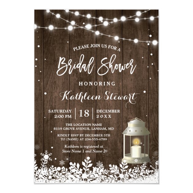 White Lantern String Lights Winter Bridal Shower Invitation