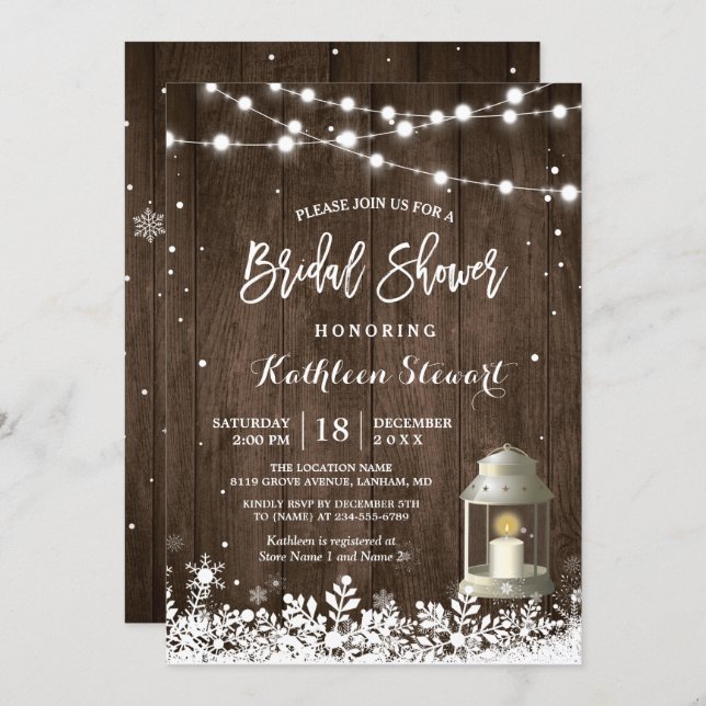 White Lantern String Lights Winter Bridal Shower Invitation (Front/Back)