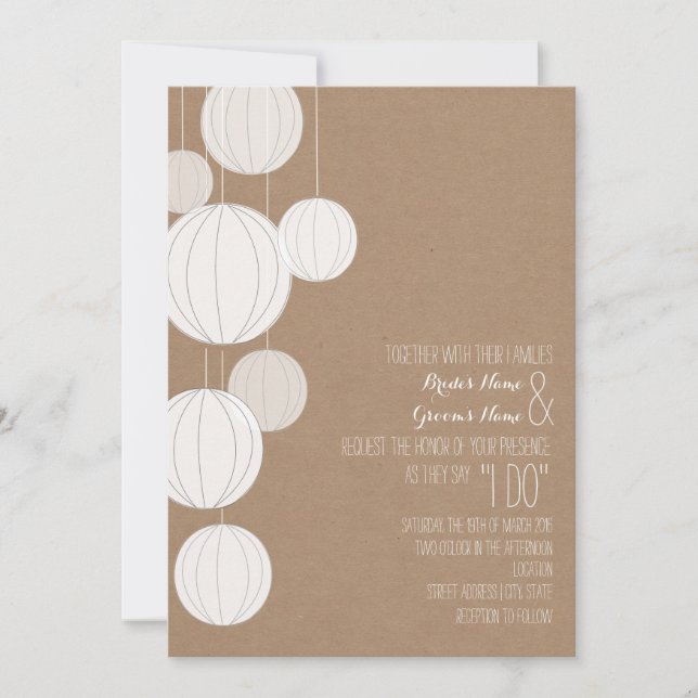 White Lanterns Cardstock Inspired Wedding Invitation (Front)
