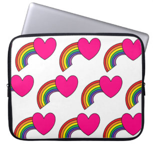 White Laptop Case With Pink Hearts and Rainbows