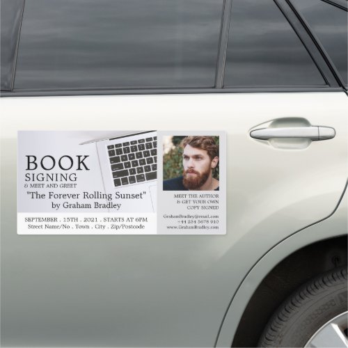 White Laptop Writers Book Signing Advertising Car Magnet