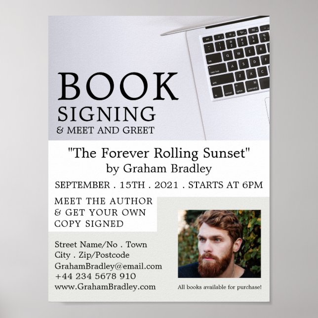 White Laptop, Writers Book Signing Advertising Poster (Front)