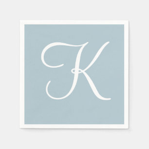 White Large Elegant Monogram Pastel Blue Napkins