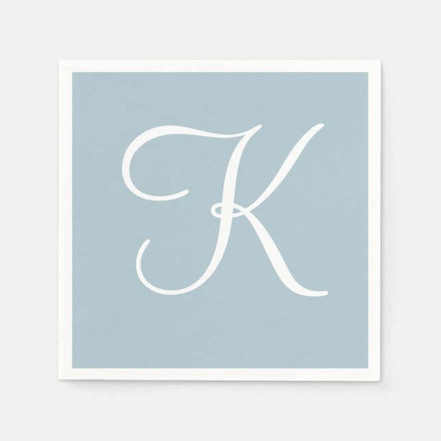 White Large Elegant Monogram | Pastel Blue Napkins (Front)