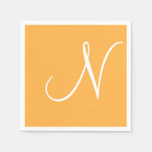 White Large Elegant Monogram Pastel Orange Napkins
