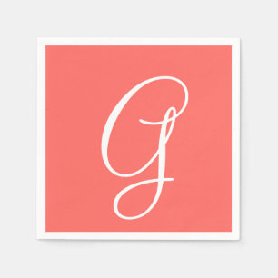 White Large Elegant Monogram   Pastel Red Napkins