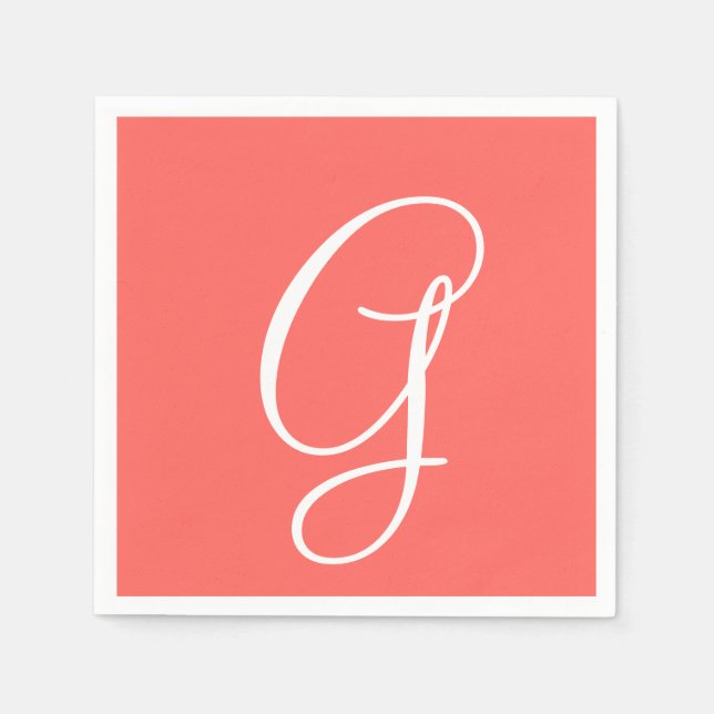 White Large Elegant Monogram | Pastel Red Napkins (Front)