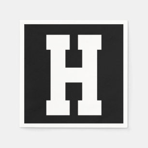 White Large Modern Initial   Black Napkins