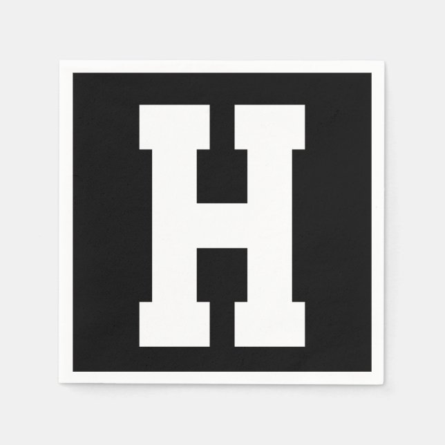 White Large Modern Initial | Black Napkins (Front)