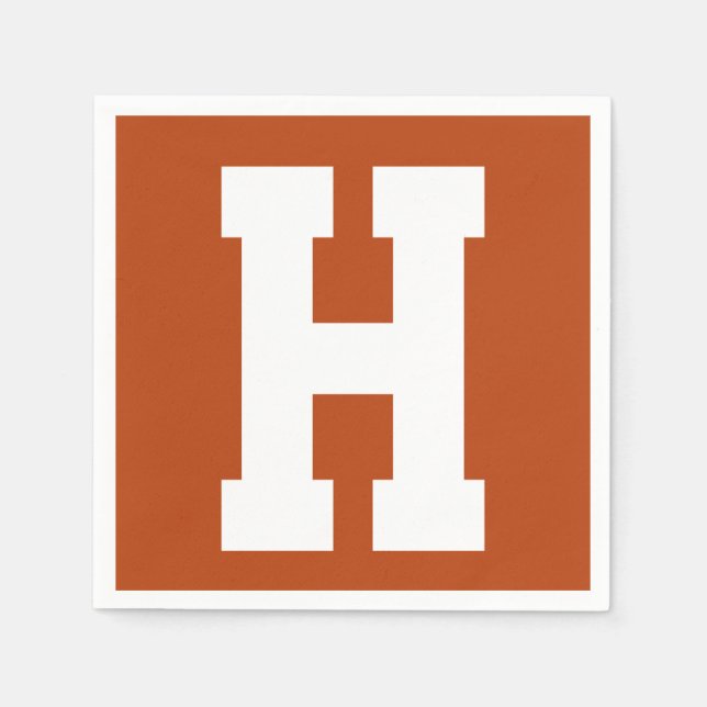 White Large Modern Initial | Rust Napkins (Front)