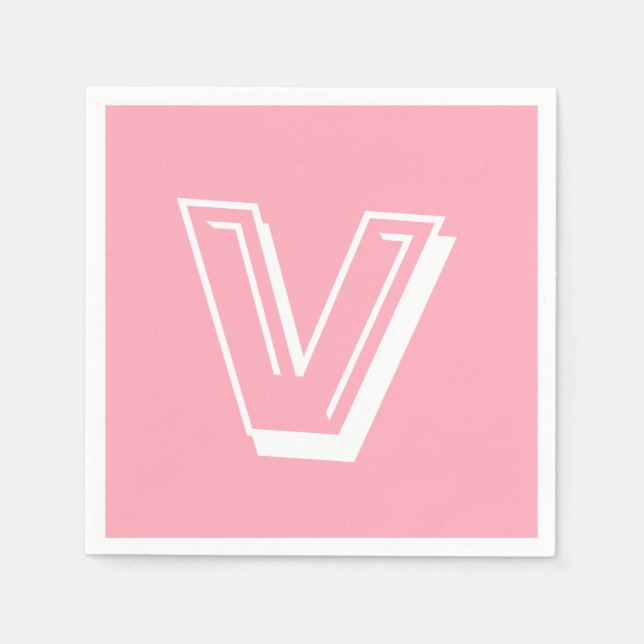 White Large Modern Monogram | Baby Pink Napkins (Front)
