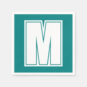 White Large Modern Monogram   Emerald Green Napkins