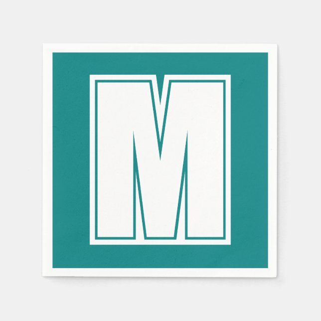 White Large Modern Monogram | Emerald Green Napkins (Front)