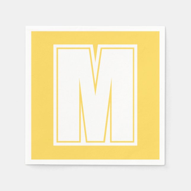 White Large Modern Monogram | Mustard Yellow Napkins (Front)