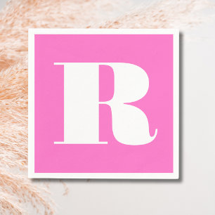 White Large Stylish Monogram Neon Pink Napkins