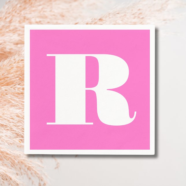 White Large Stylish Monogram | Neon Pink Napkins (Creator Uploaded)