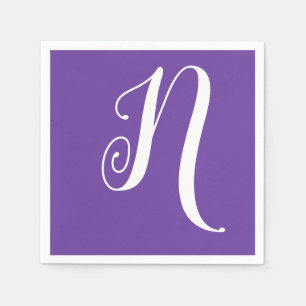 White Large Stylish Monogram Royal Purple Napkins