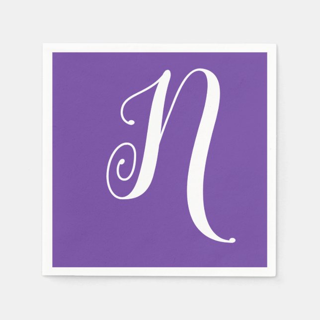 White Large Stylish Monogram | Royal Purple Napkins (Front)