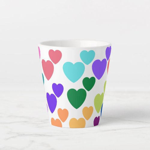 White Latte Mug Colorful Hearts Valentines Day 