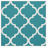 White lattice Moroccan quatrefoil tile pattern Fabric