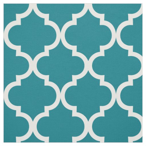 White lattice Moroccan quatrefoil tile pattern Fabric