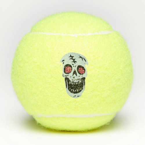 White Laughing Skull Sparkle Faux Red Glitter Eyes Tennis Balls