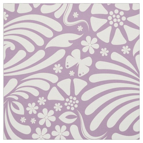 White  Lavender Floral Baroque Pattern Fabric