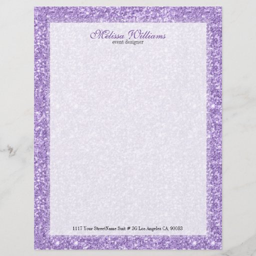 White  & Lavender Purple Glitter Texture Letterhead