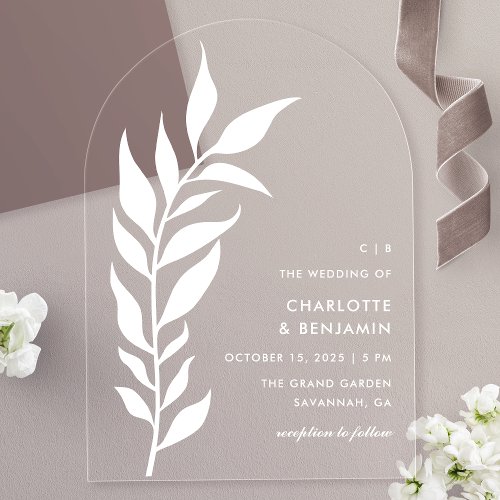 White Leaf Arch Modern Wedding Acrylic Acrylic Invitations