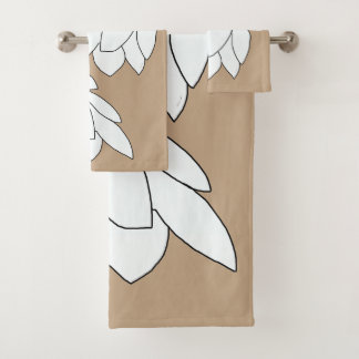 White Leaf Clusters Brown Gift Bath Towel Set